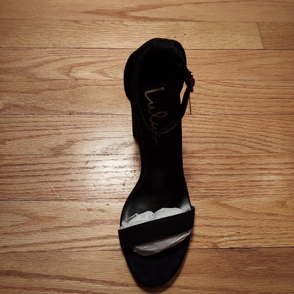 Lulus Black Sued 4" High Heels Shoes Size 7 Chunky Heel Ankle Strap - Picture 11 of 11